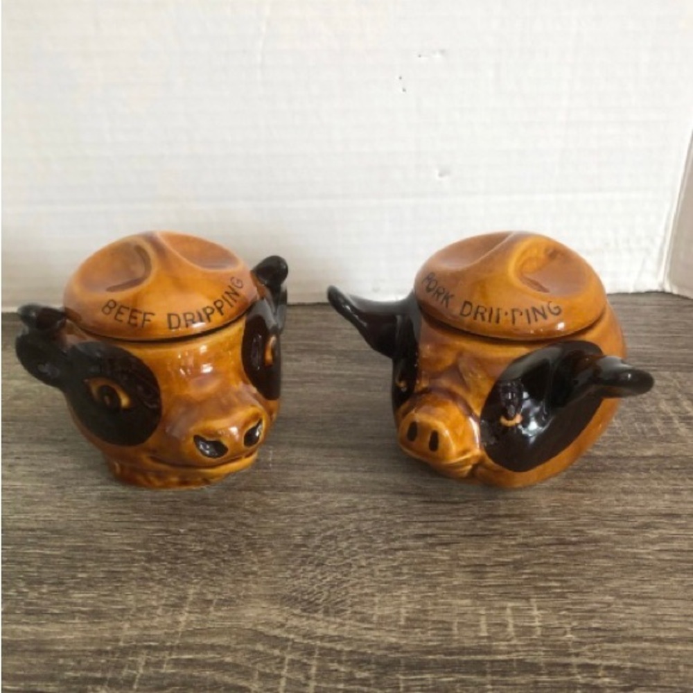 Vtg Beef and Pork Drippings Ceramic Pots
